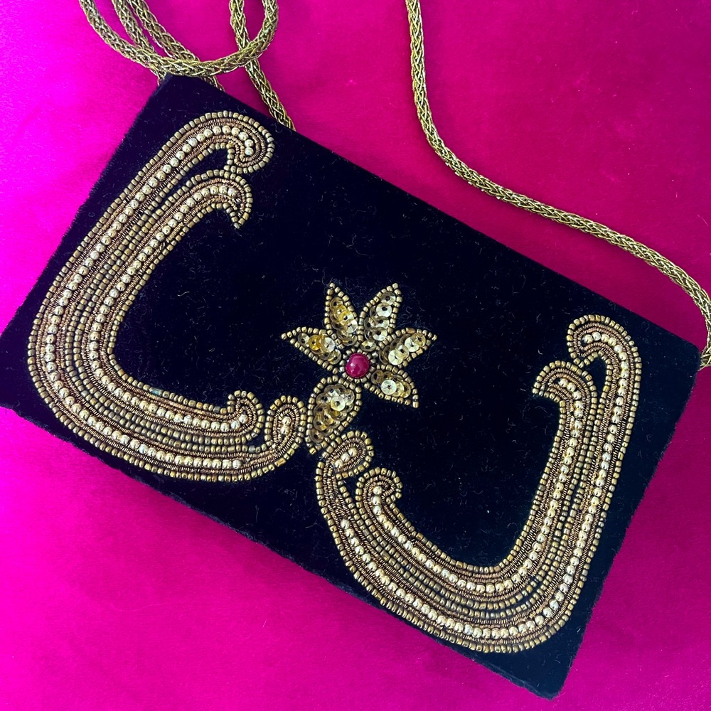 INDIAN vintage VELVET BLACK BAG